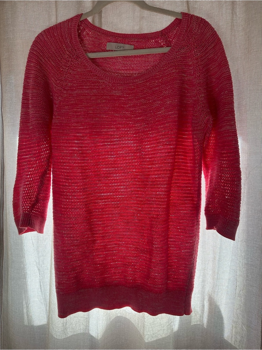 LOFT Open-Knit Crewneck Sweater in Coral Pink Size Small (s) - Picture 2 of 3
